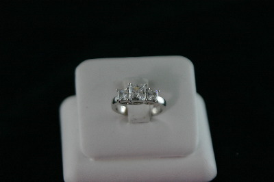 14KT White Gold 3 stone Cubic Princess Cut Ring