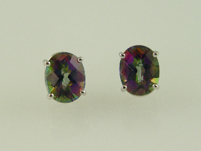14KT White Gold Oval Mystic Topez 8.80ct Stud