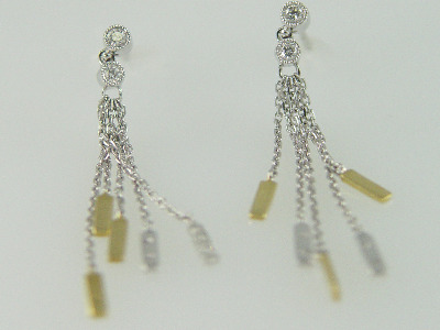 14KT Y/G Diamond Bezel 0.20ct Dangle Earring