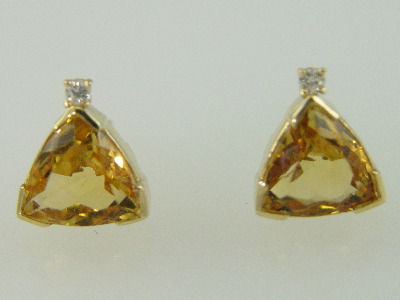 14KT Y/G Trillion Citrene 4.08ct Diamonds 0.06ct Stud