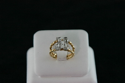 14KT Y/G Diamond Pave "H" Ring 0.15ct