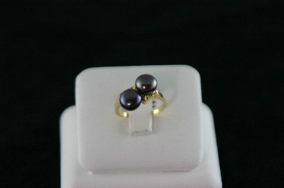 14KT Y/G Two Grey Biwa Pearls 6-1/2mm