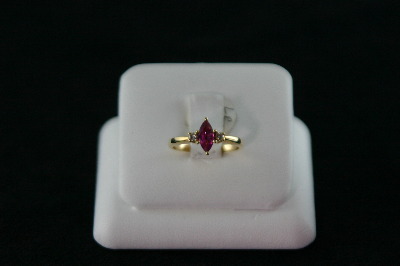 14KT Y/G Marquise Ruby 0.53ct Two Diamonds 0.08ct Ring
