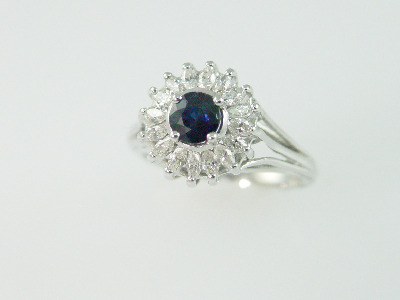 14KT White Gold Round Sapphire 0.67ct & Marquise Diamonds 1.00ct Ring