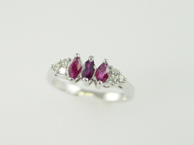 14KT White Gold Marquise Rubies 0.58ct and Round Diamonds 0.15ct Ring