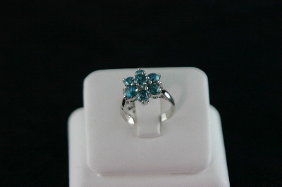 14KT White Gold Blue Topez 2.00ct Flower Design Ring