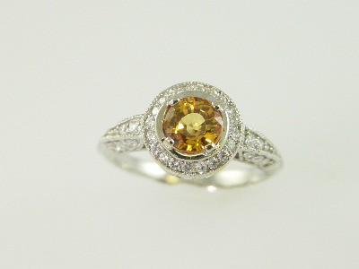 14KT White Gold Diamond Pave 1.52ct One Yellow Sapphire 0.50ct Ring