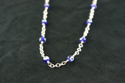 Silver 30" Necklace 32.5gr with 17 Round "Evil Eye" Beads