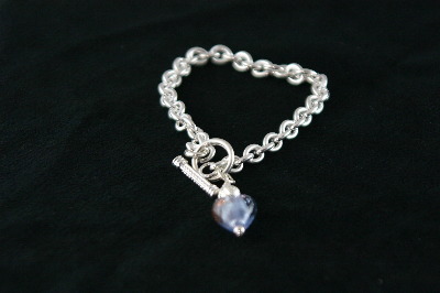 Silver Bracelet 16.5gr with One Blue Murano Glass Heart and Toggle
