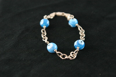 Silver Bracelet 12gr with 4 Round Evil eye Beads