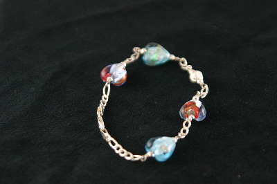 Silver Bracelet 8.3gr with 4 Blue Murano Glass Hearts