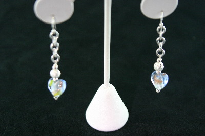 Silver Earrings 5.9gr with 2 Round Blue Murano Glass Hearts Dangle