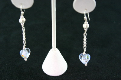 Silver Earrings 5 gr with 2 Blue Murano Glass Hearts Dangle