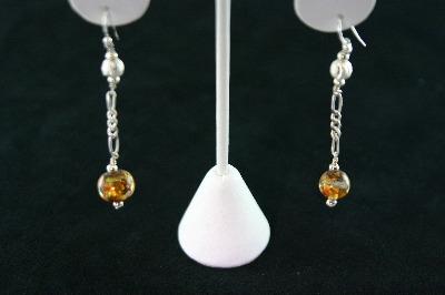 Silver Earrings 4.6gr with 2 Round Citrene Murano Glass Beads Dangle