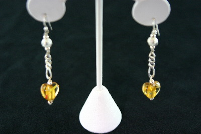 Silver Earrings 5.2gr with 2 Citrene Murano Glass Hearts Dangle