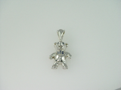 14KT White Gold Bear with Sapphire 0.15ct and Diamonds 0.04ct Pendant