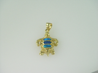 14KT Y/G Triplett Opal Turtle Pendant