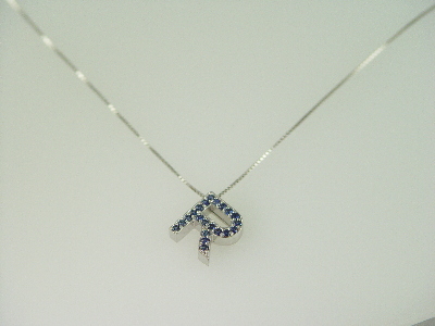 14KT White Gold Sapphire 0.40ct Initial "R" Pendant