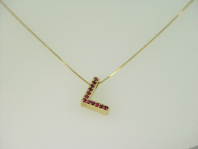 14KT Y/G Ruby 0.45ct Initial "L" Pendant