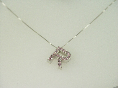 14KT White Gold Pink Sapphire 0.65ct Initial "R" Pendant
