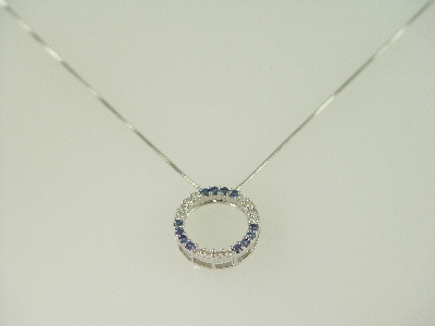 14KT White Gold Diamond 0.36ctand Sapphire 0.35ct Circle pendant
