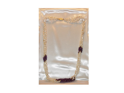 20" 5 Stramd Rice Pearl and Garnet Bead Necklace