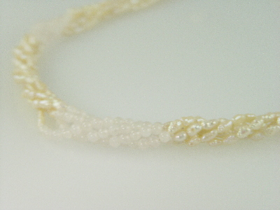 18" 5 Strand of Rice Pearl and Pink Quartz Bead Necklace