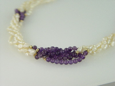 20" Strand Rice Pearl and 14kt Bead and Garnet Bead Necklace