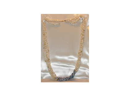 20" 5 Strand Rice Pearl and Dyed Blue Rice and Gold Bead Necklace