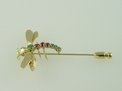 14KT Y/G Dragon Fly Diamonds 0.04ct Emeralds 0.35ct Ruby 0.30ct