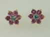 14KT Y/G Pink Sapphire 2.16ct Blue Topez 0.41ct Flower Design Stud