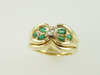 14KT Y/G Set - Marquise Emeralds 0.45ct-Center Diamond 0.23ct Ring