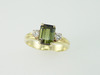 14KT Y/G Center Green Tourmaline 2.00ct two Diamonds 0.28ct Ring
