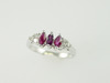 14KT White Gold Marquise Rubies 0.58ct and Round Diamonds 0.15ct Ring