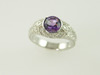 14KT White Gold Filigree Amethyst 1.08ct Diamonds 0.20ct Ring