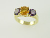 14KT Y/G 1 Round Citrene 1.35ct 2- Round Amyethyst 1.36ct Ring