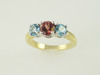 14KT Y/G One Pink Sapphire 0.97ct Two Blue Topez 1.30ct Ring 4.7gr