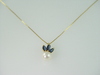 14KT Y/G 8mm Round Cultured Pearl with 3 Marquise Sapphires 0.60ct Pendant