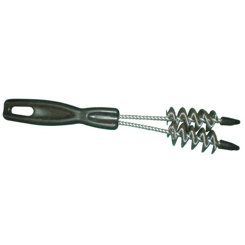grid cleaning brush with spiral stainless steel ends and wooden handle 40601