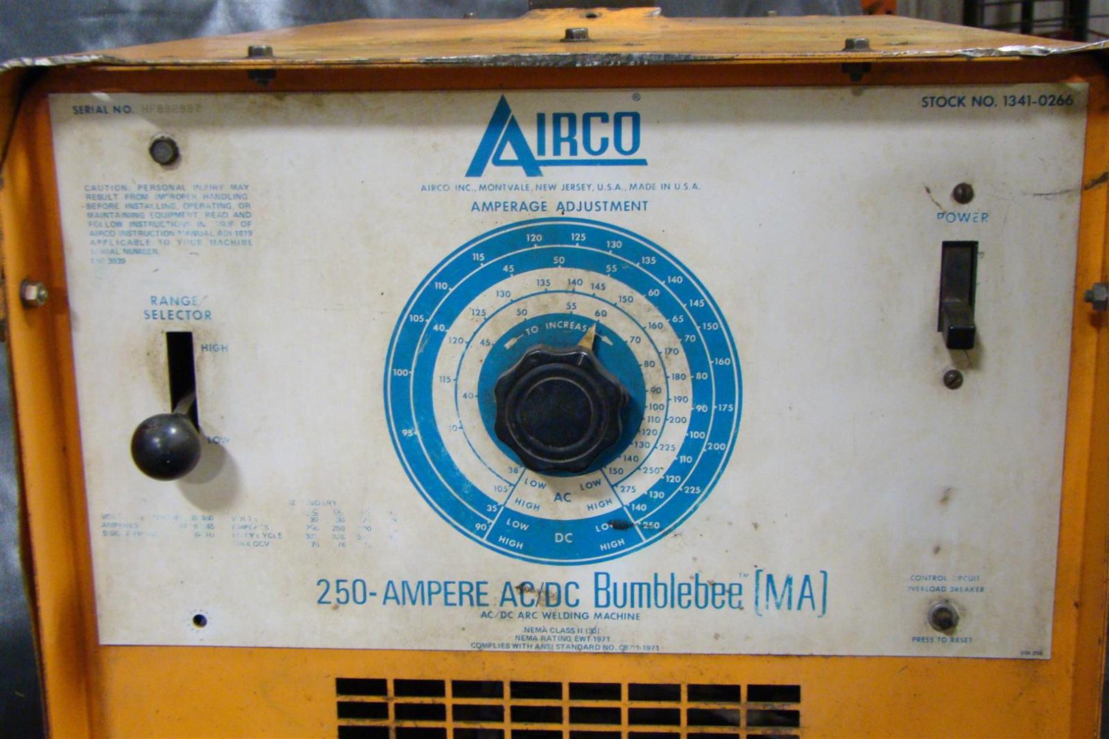 Airco 250 Ampere 230/460 Single Phase AC/DC Bumblebee Arc Welder 1341