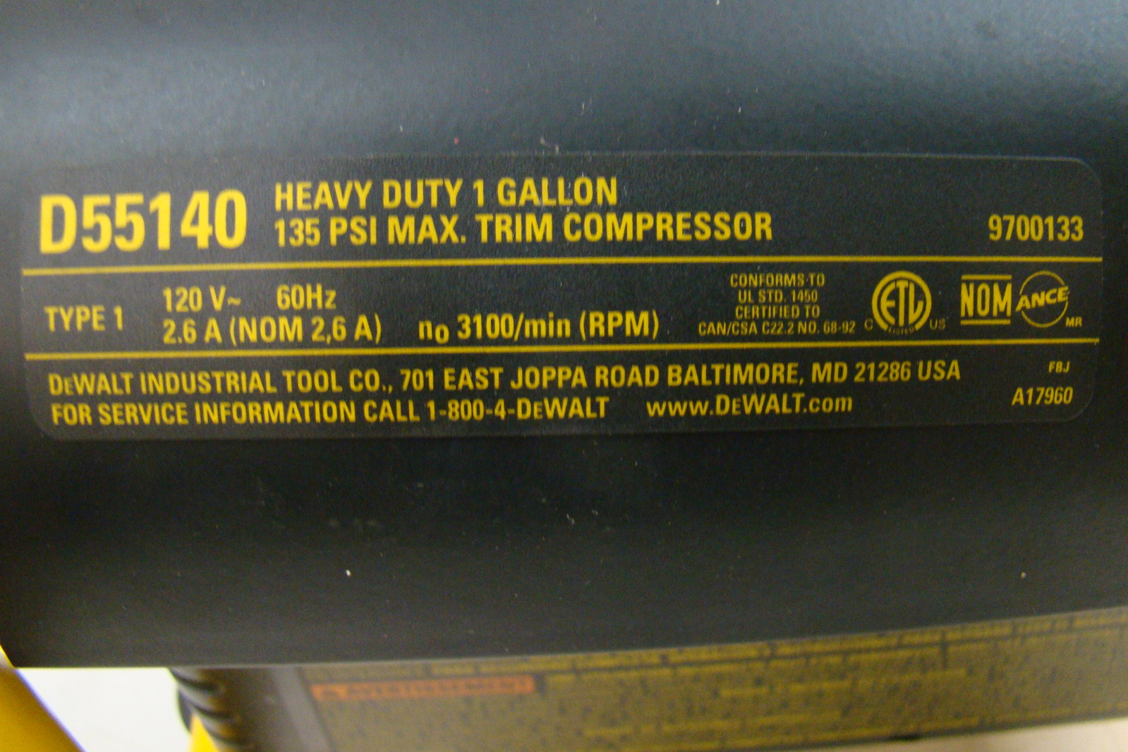 Dewalt 1 Gallon 120V Emglo Air Compressor D55140 eBay