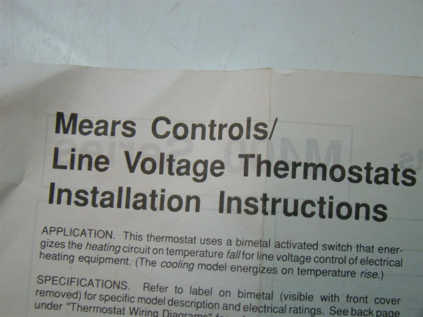 Mears Controls Line Voltage Thermostat M400C25 eBay