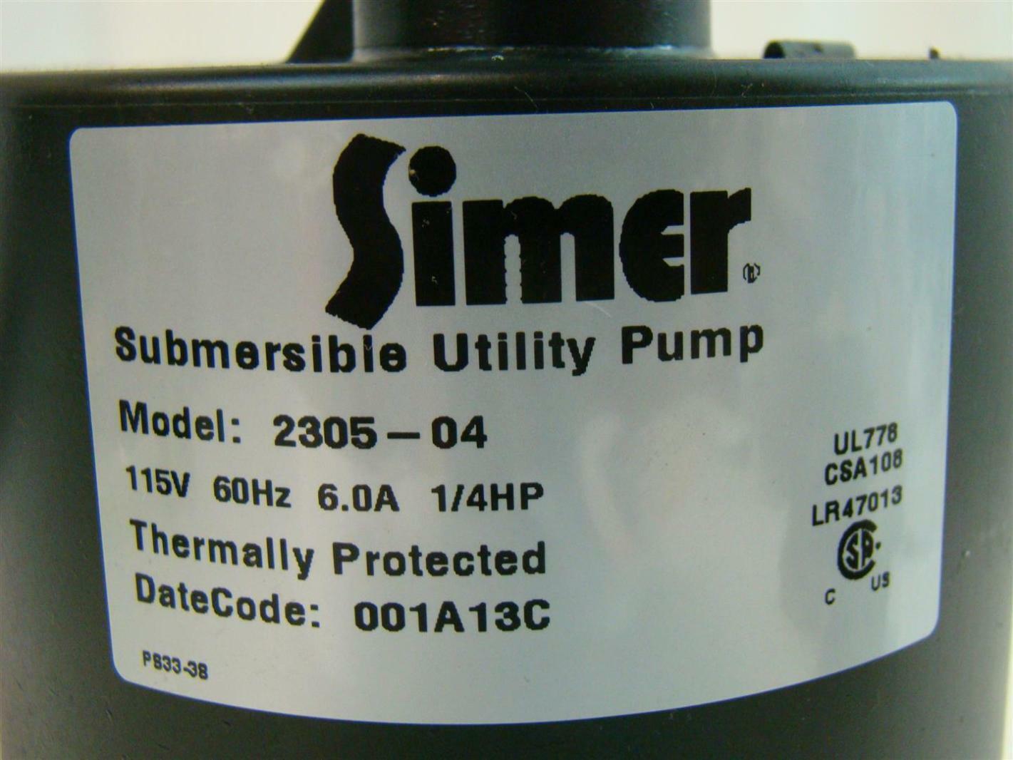 Simer Submersible Utility Pump 115V 6.0A 1/4HP 230504 eBay
