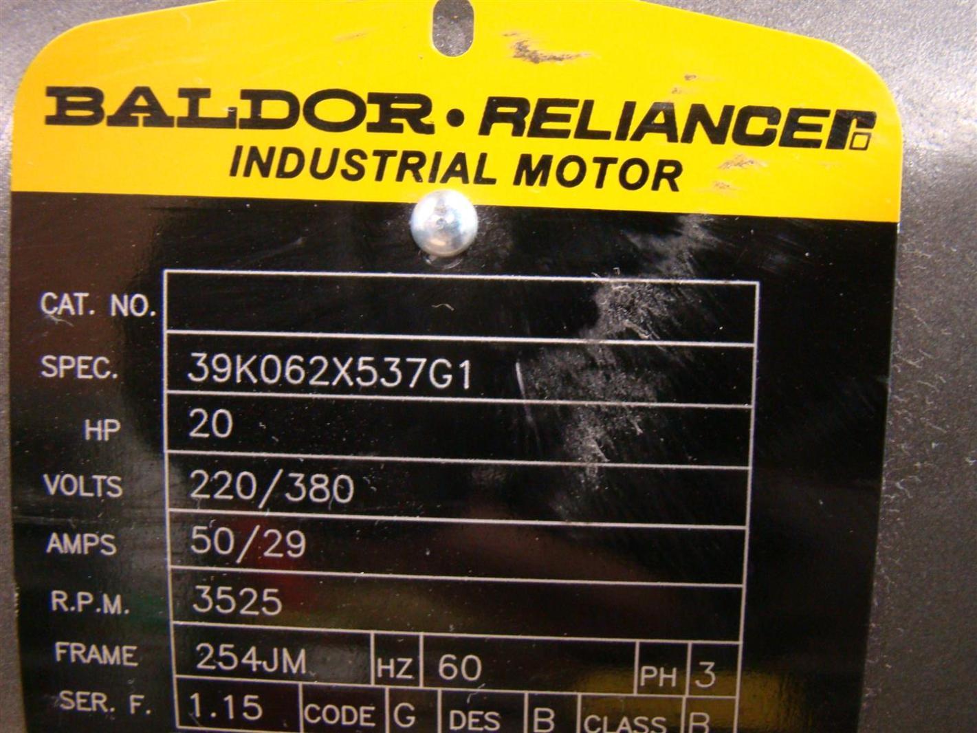 Baldor Reliancer Industrial Motor 20HP 220/380V 50/29Amps ... 1 5 hp baldor electric motor wiring diagram 