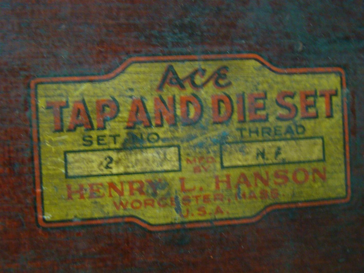 Henry L. Hanson Ace Tap and Die Set 1/2,3/8,7/16,5/16,1/4" Set no. 2 eBay
