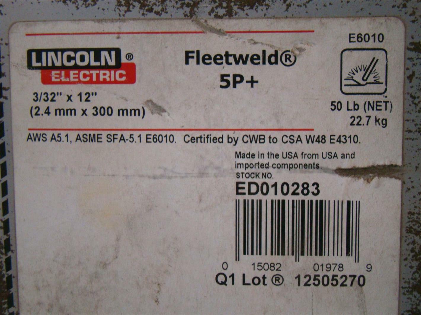 50 Can Lincoln Electric Fleetweld 5P+ 3/32"x12" Welding Rod Electrode ED010283 eBay