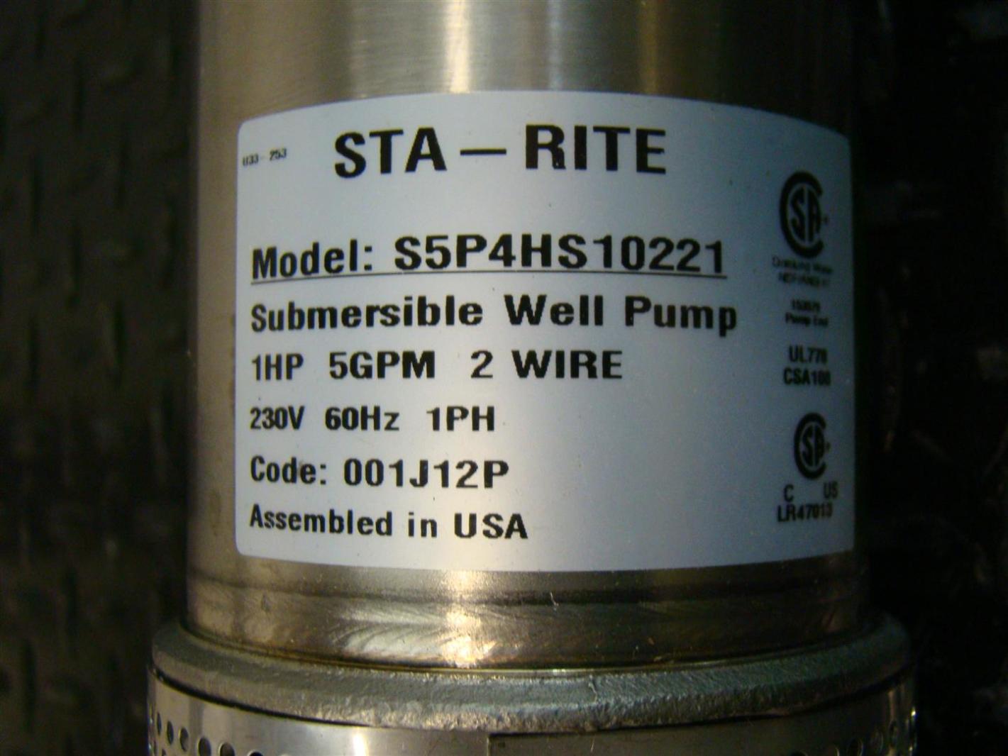 Signature 2000 STARite Submersible Well Pump 1HP 5GPM 2Wire 1PH