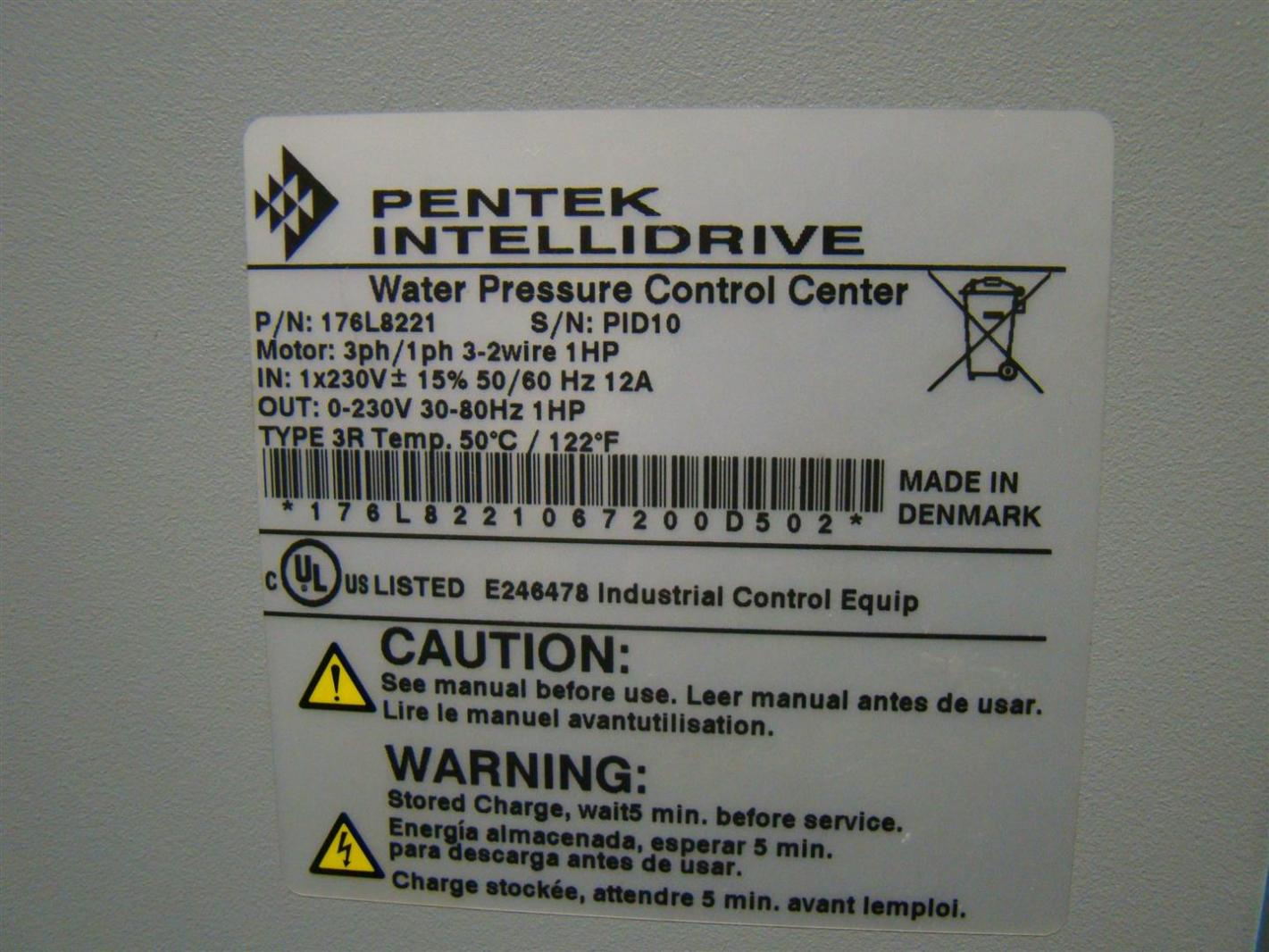 Pentek Intellidrive Water Pressure Control Center 3ph 1hp 230V PID10
