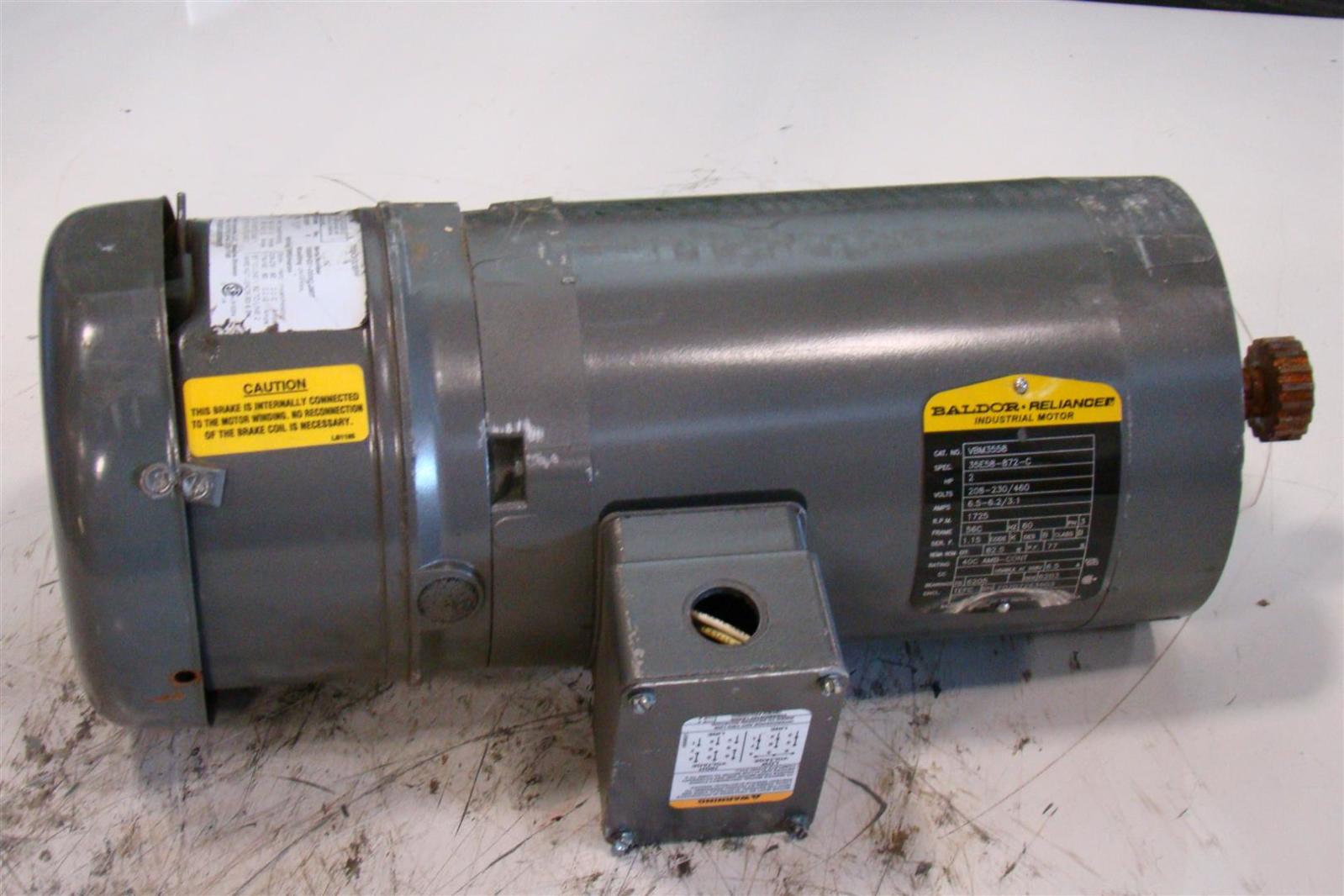 Baldor Reliancer 2hp Brake Motor 230/460V 6.2/3.1A 1725Rpm 3ph VBM3558