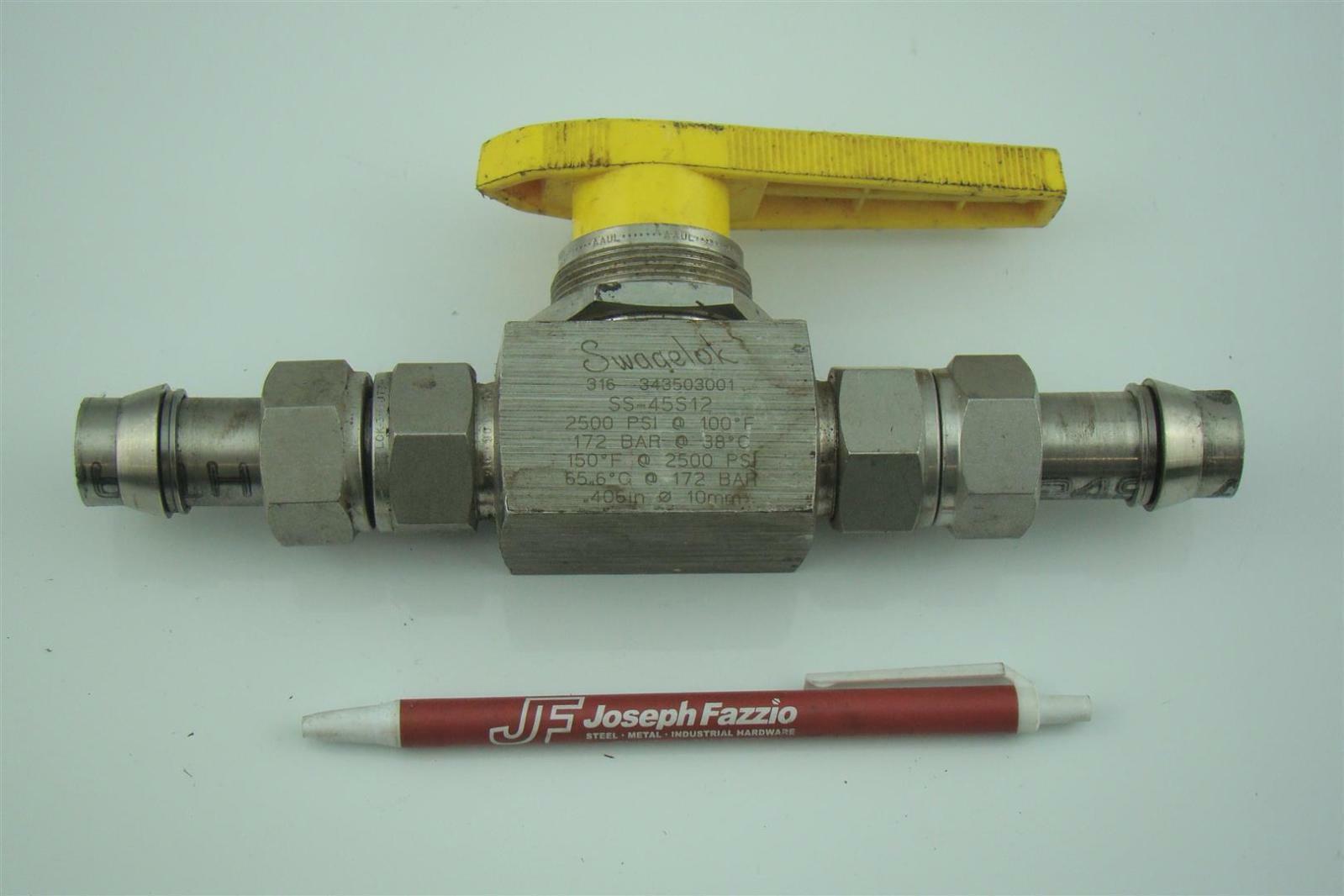 SWAGELOK STAINLESS STEEL VALVE COMPRESSION CONNECTION 2500PSI SS45S12